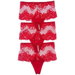 Le Mystere Womens 2Pk Lace Allure High-Waist Thong, Red